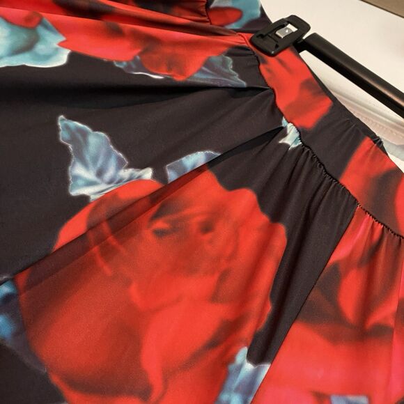 SHEIN Rose Motif Wide Leg Elastic Waist Pants Romantic Garden Inspired Retro 0XL - Picture 4 of 6